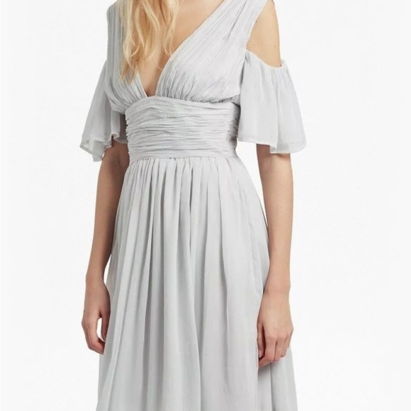 French Connection ~ Gray Chiffon Cold Shoulder Flare Party Dress, New with Tags - Picture 7 of 8